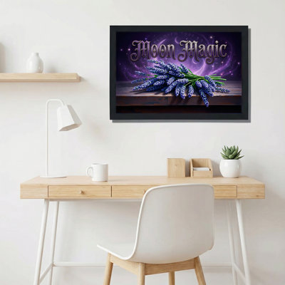 Moon Magic Lavender Bouquet Purple Galaxy Sky Canvas Wrapped Wall Art Oil Painting Print Set Of 1