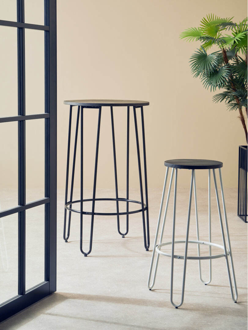 District Grey Finish Metal Frame Bar Stool