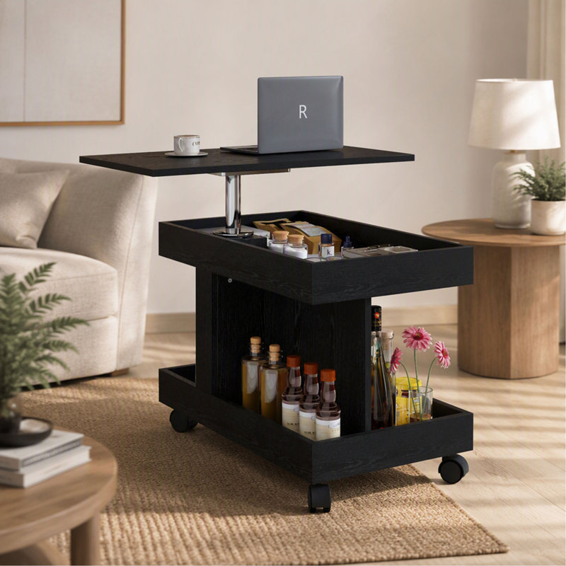 Table basse à roulettes avec plateau pivotant à 360°, compartiment de rangement et compartiment de rangement intégré – Noir