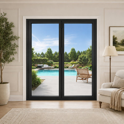 72"W x 80"H Left Hand Outswing Black Aluminum Folding Bifold Patio Door (2+0)