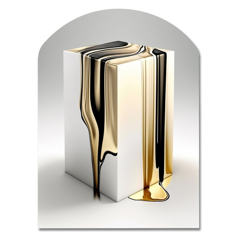 «Black and Gold Cubic Expression I» - Cubisme, décoration murale asymétrique en métal, arche moderne, H 34 po x l 25 po