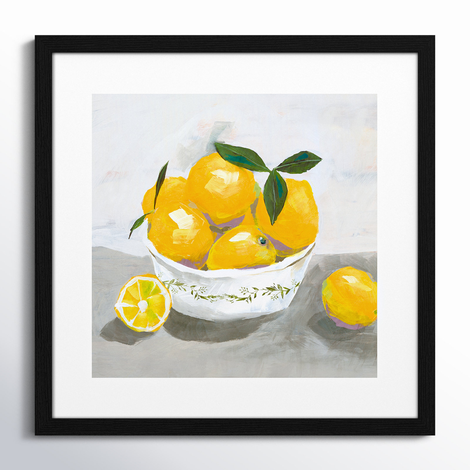 Hayons "Lemons" Painting by Isabelle Z, 18.25" H x 18.25" W x 0.75" D, Black Wood Framed Paper