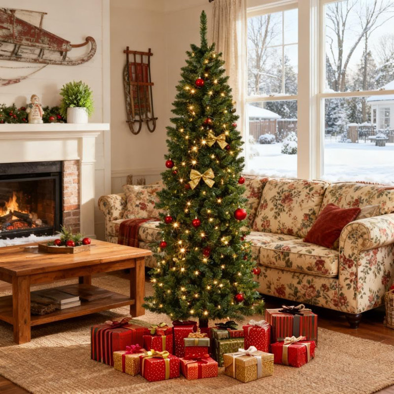 Lighted Artificial Christmas Tree, 7.5' H