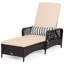 Chaise longue en rotin PE avec accoudoirs inclinables et réglables, brun, beige