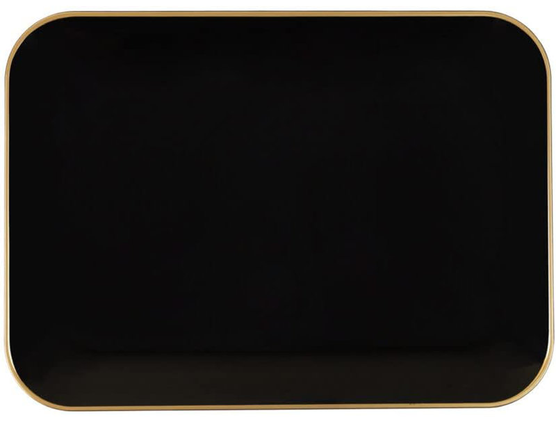 8" x 11" Black and Gold Rectangular Plastic Serving Tray