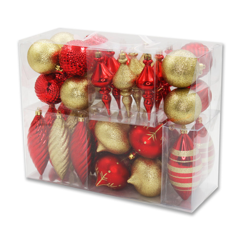 Festive Red and Gold Plastic Christmas Ornament Set, 40 Pieces