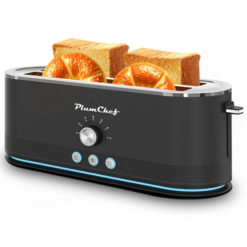 4-Slice Toaster, 7 Browning Settings, Defrost/Reheat Functions, Full Body Stainless Steel Housing 1400W ,Anti-Fingerprint & Anti-Jam(Black)