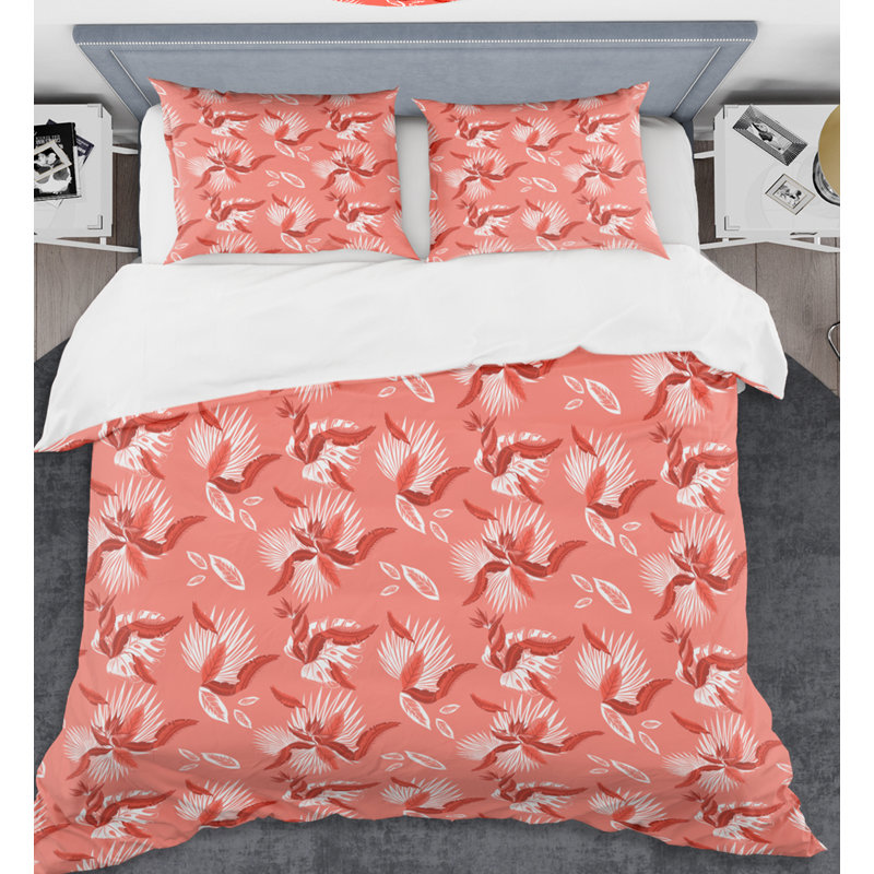 Ensemble de housse de couette paradise mid-century des fleurs corail of oiseau