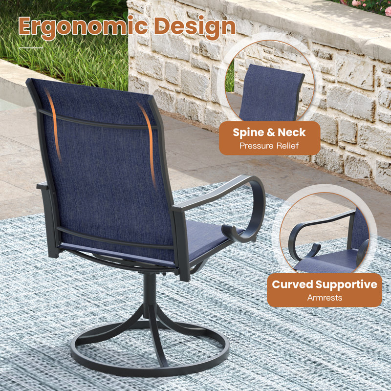 Ensemble repas pour 8 personnes avec table de salle à manger 60 po et 8 chaises pivotantes en textilène, Black/Blue