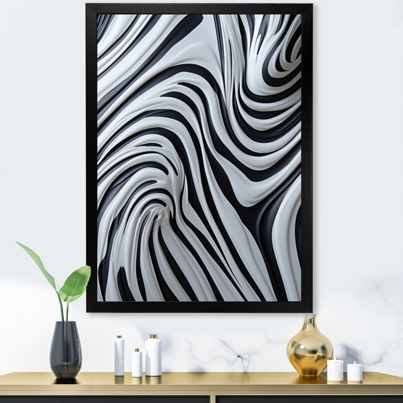Motif zébré noir et blanc dynamique IV, H 40 po x l 30 po x P 1,5 po, Noir