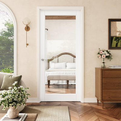 30" X 80" 1-Lite Clear Glass Interior Prehung Door With Silver Hinges, Clear Glass Door Slab With Frame, Interior Door As Pantry Door, Bedroom Door, Laundry Door, Closet Doors, Room Doors, Right Hand