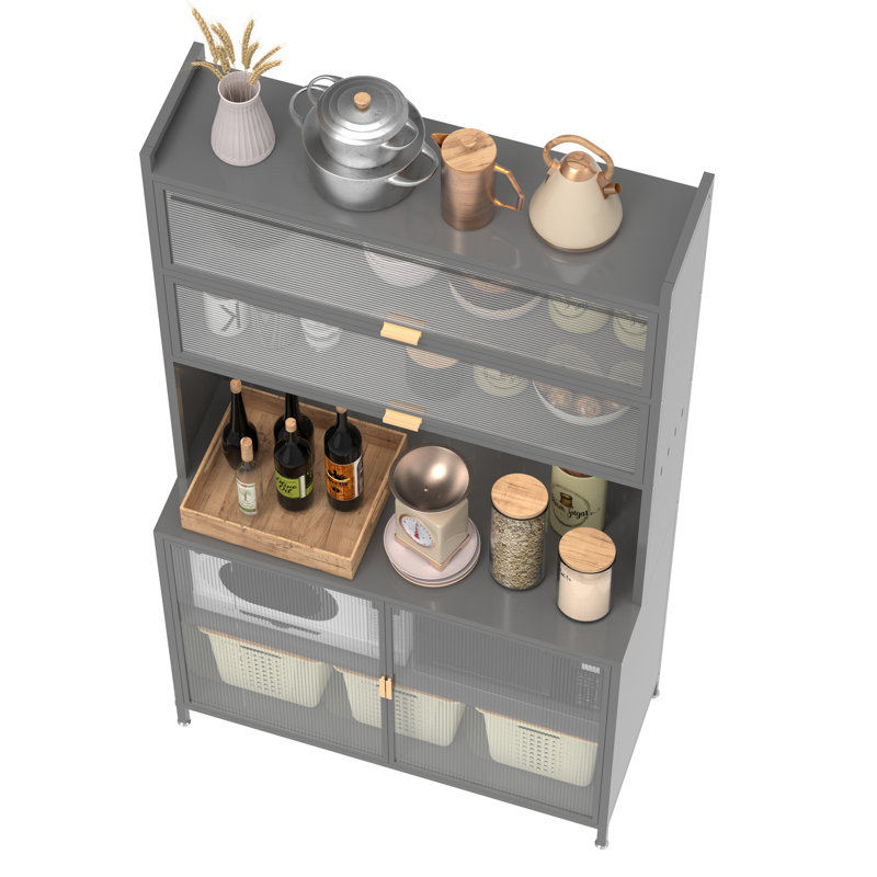 73'' Tall Kitchen Pantry Cabinet , 6 Level Flip Door With Pegboard Spacious, Adjustable & Stylish Metal Pantry Storage Cabinet, Anti-Tip Design Hutch For Kitchen, Dining Room, Living Room