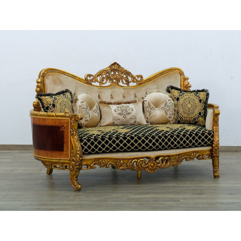 Maggiolini Loveseat, Black, Gold & light brown, Dark Gold
