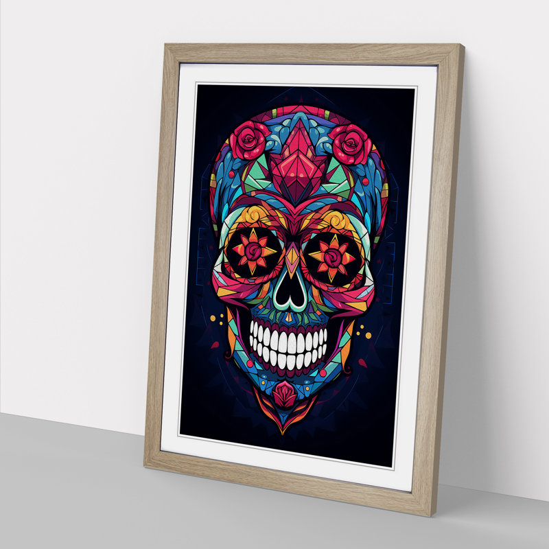 Sugar Skull Geometric Art - Framed Print, Oak Framed, 46cm H x 34cm W x 2cm D