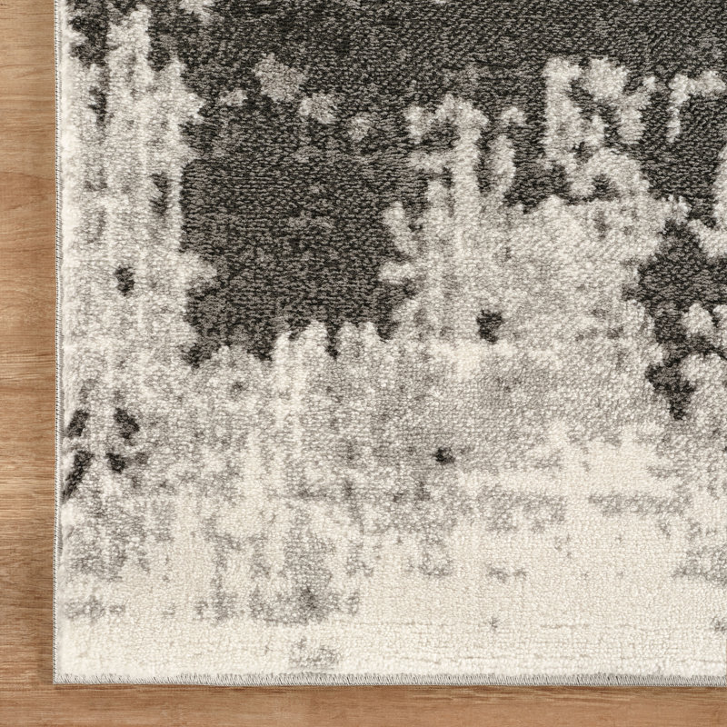 Tapis moderne gris et ivoire Blair, Gris / Ivoire, 6 pi 6 po x 9 pi 6 po