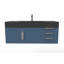 Meuble-lavabo mural simple 48 po avec comptoir à surface solide - base blanche, plateau noir, poignées chromées-508816256-508761507-435453708