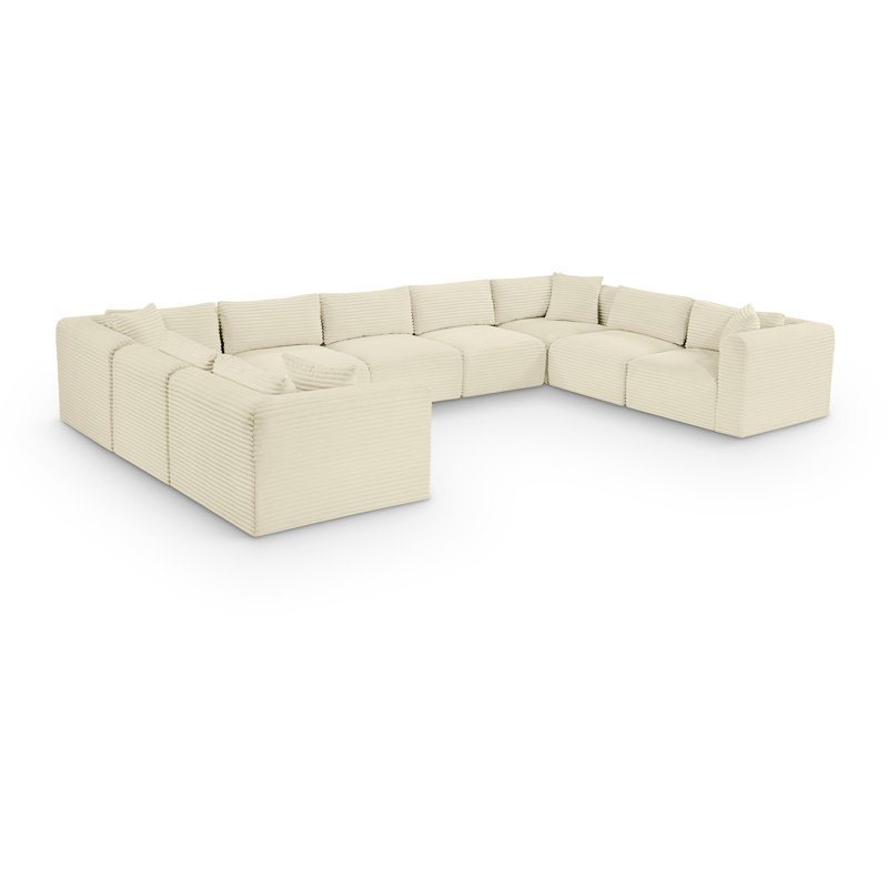 Canapé modulaire Carmean, Velours côtelé texturé crème, 5 sans accoudoirs, 4 en coin