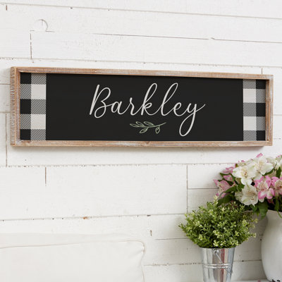 " Black & White Buffalo Check 30" X 8" Whitewashed Barnwood Frame Wall Art "