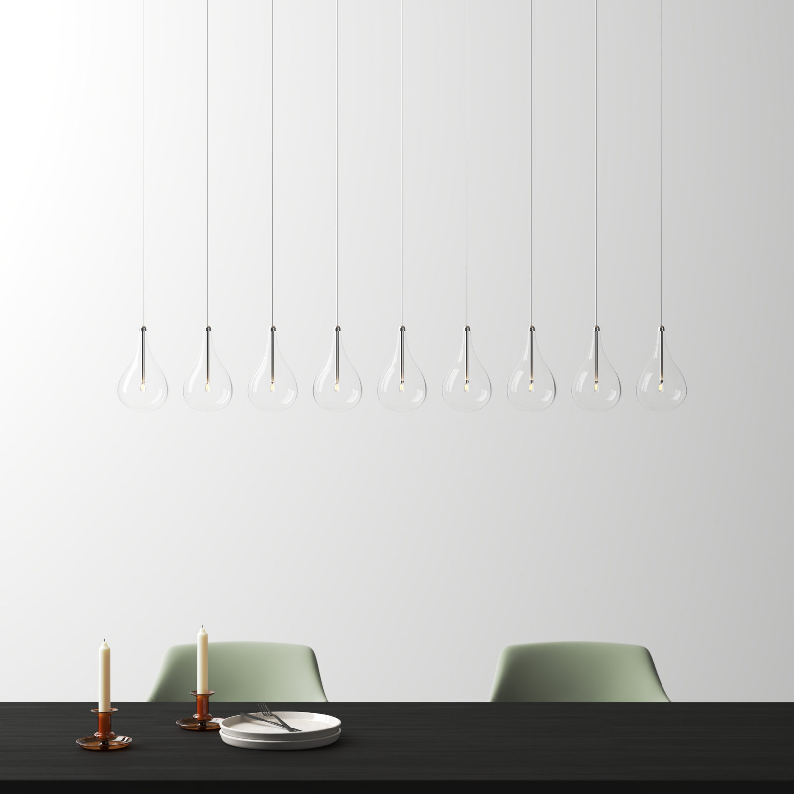 Deva 9 Light Glass Dimmable Pendant, Xenon