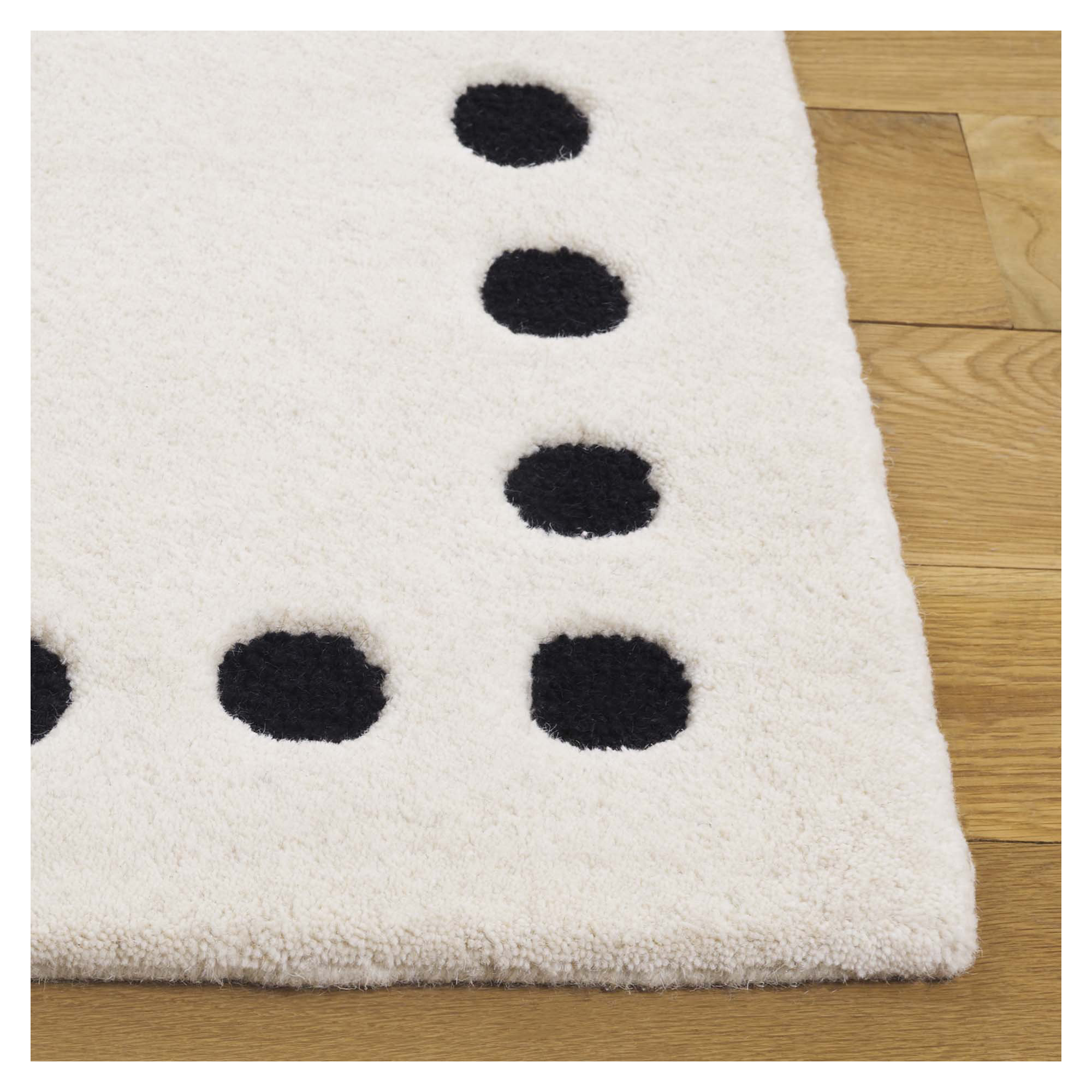 Lexy Polka Dots Handmade Tufted Cotton/Wool Area Rug in Ivory/Black, Runner 2'3" x 8'