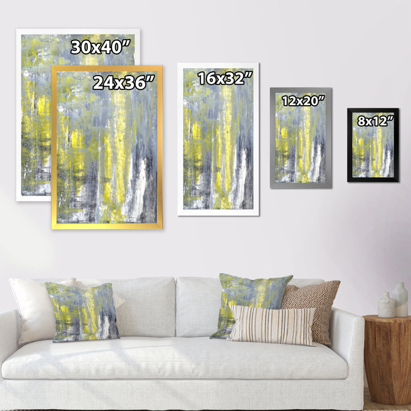«Gray and Yeollow Abstract Merging VII», art mural moderne et contemporain sur toile, Cadre photo argenté