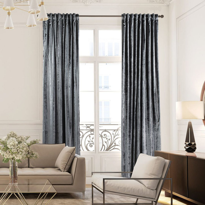 Extra Long & Extra Wide Shiny Velvet Curtain Panel (customized), Grey, 280cm Width x 475cm Drop