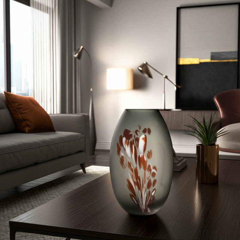 Handcrafted Glass Vase - Elegant Contemporary Art Glass Accent Decor, White, 21.75" H x 7" W x 7" D