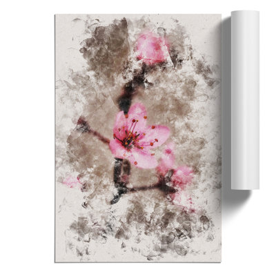 Pink Cherry Blossom Flowers Watercolour - Frameless Print
