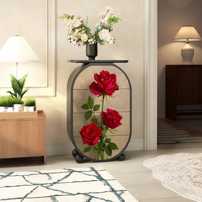 Floral Bird Solid Wood Living Room Cabinet