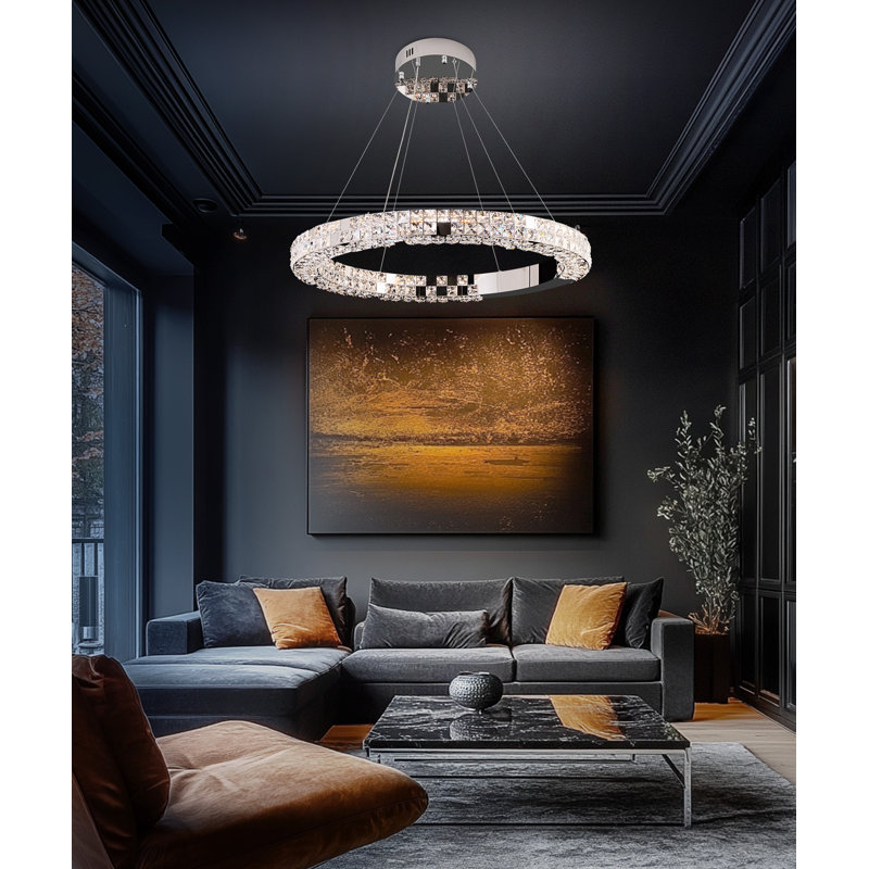 Luminaire suspendu moderne en cristal avec anneau à intensité variable de 32 po Shackelford