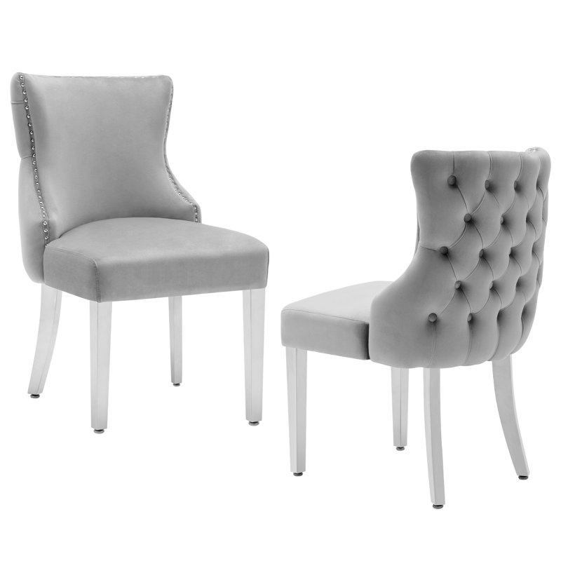 Fujiye 18.5'' H Tufted Velvet Upholstered Side Chair, Light Gray