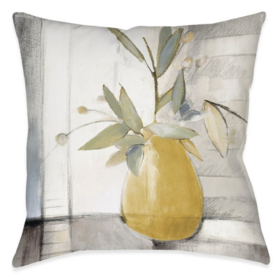 Sage Mustard Olive Floral Reversible Throw Pillow