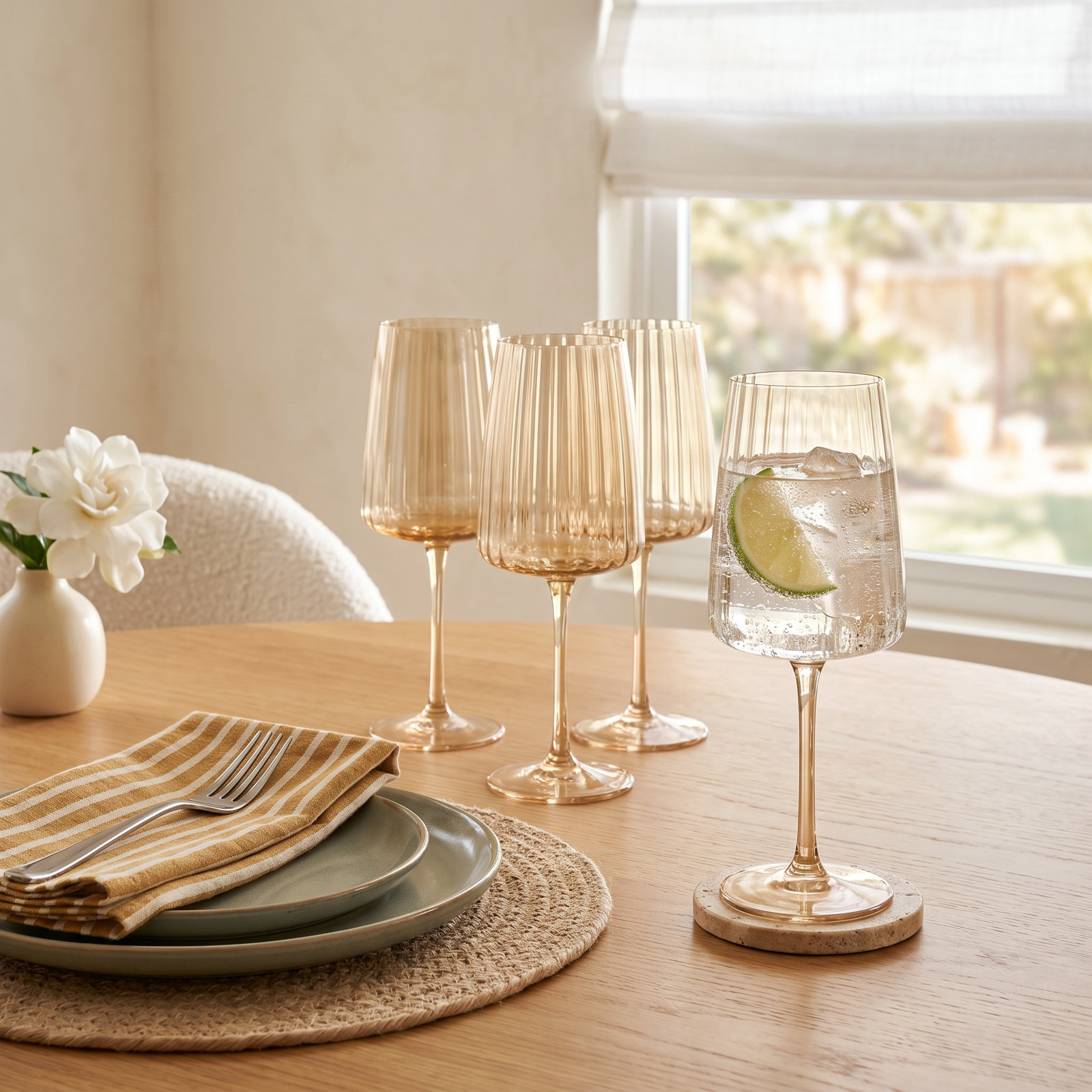 Orlosky Ribbed Wine Glass, Amber