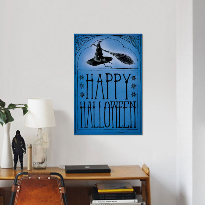 « happy halloween », art textuel sur toile tendue, H 18 po x l 12 po x P 1,5 po, Toile tendue, Pas de tapis