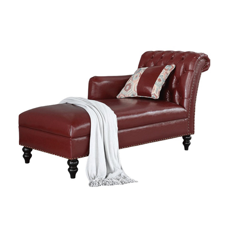 Chaise longue rembourrée Tidus, Accoudoir à droite (vu de face), Rouge datte
