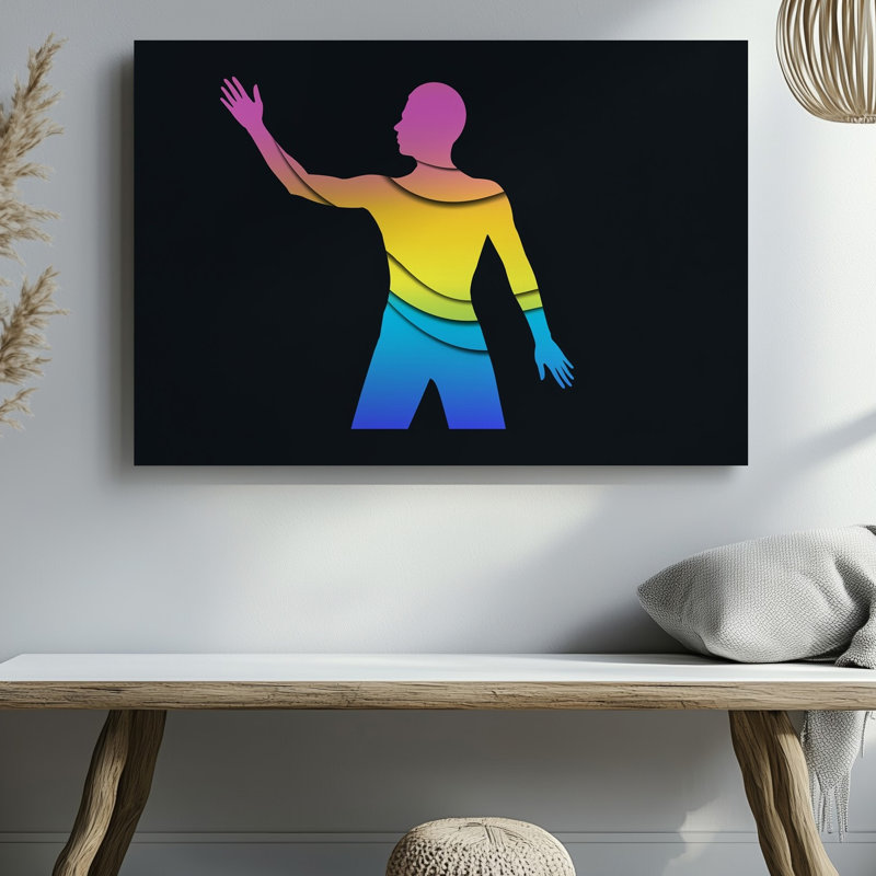 Reproduction d'art graphique sur toile représentant une figure humaine stylisée centrée sur un fond noir uni