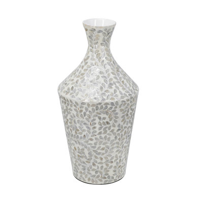 Decorative Paper Powder Vase With Tapered Design And White Floral Capiz Shell Motif
