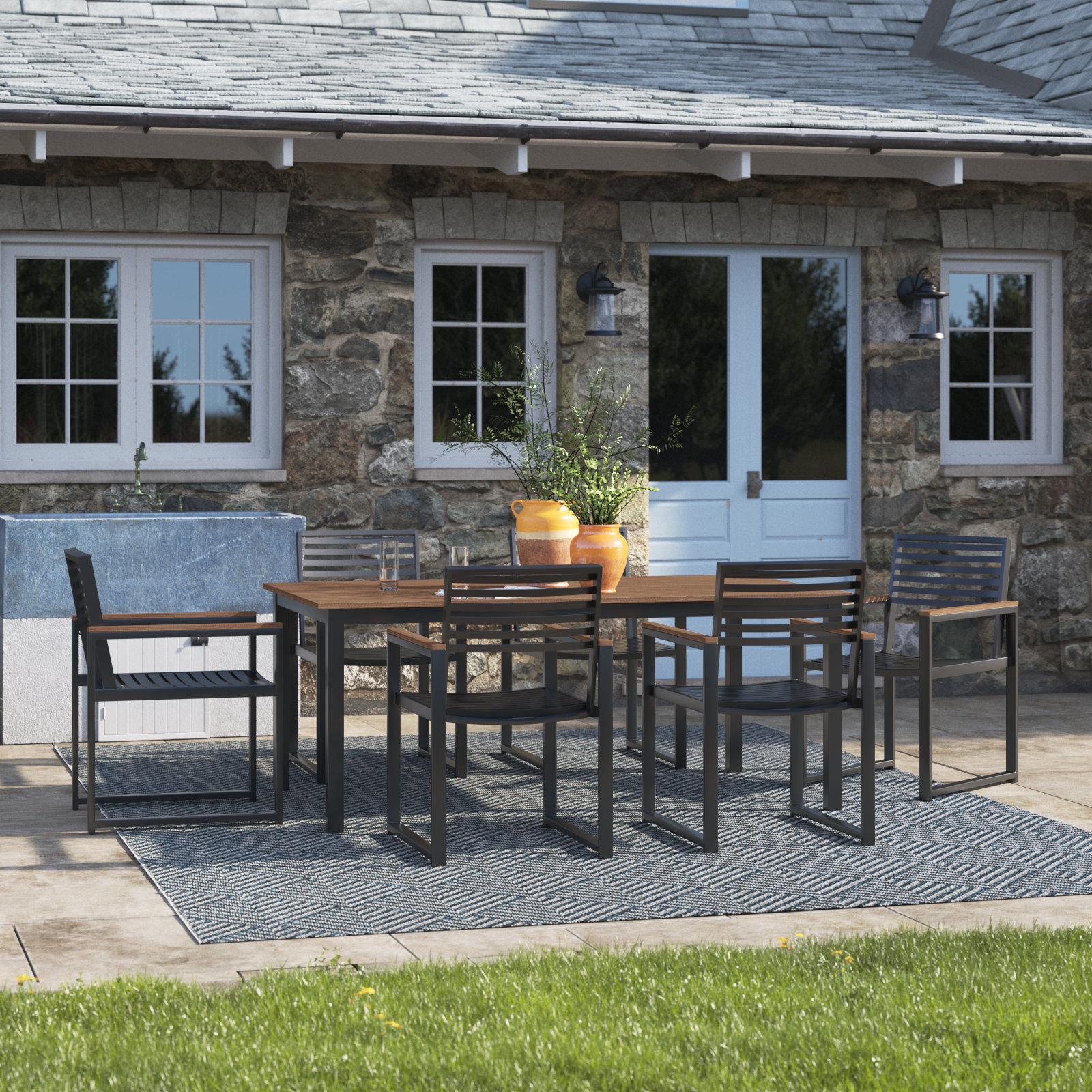 Townsend 72'' Rectangular 6 - Person Outdoor Dining Set, Brown/Dark Gray