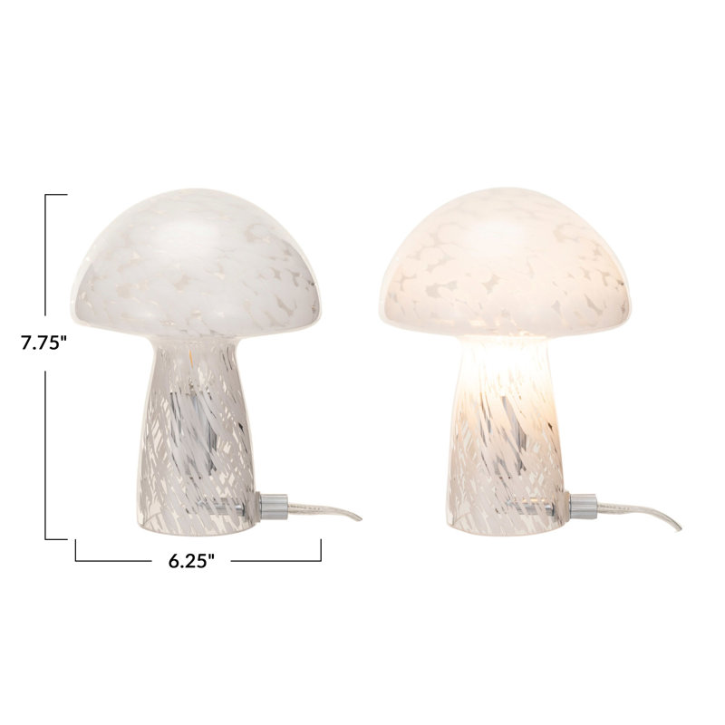 Round Blown Glass Mushroom Shaped Table Lamp with Inline Switch