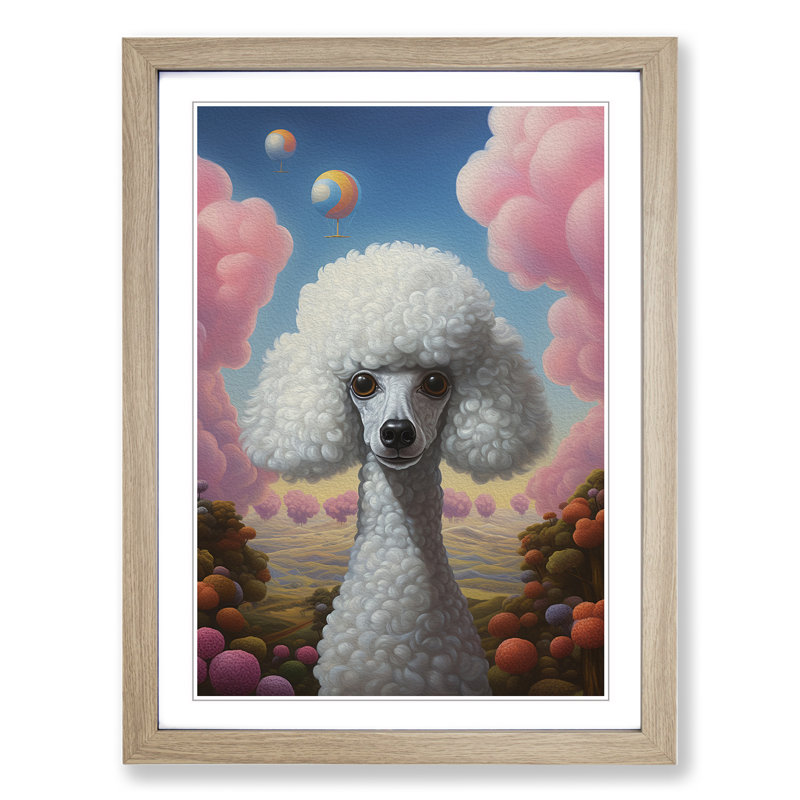 XYZ-FRM-V1223-5275 Poodle Surrealism - Single Picture Frame Print on Wood, Oak, 64cm H x 46cm W x 2cm D