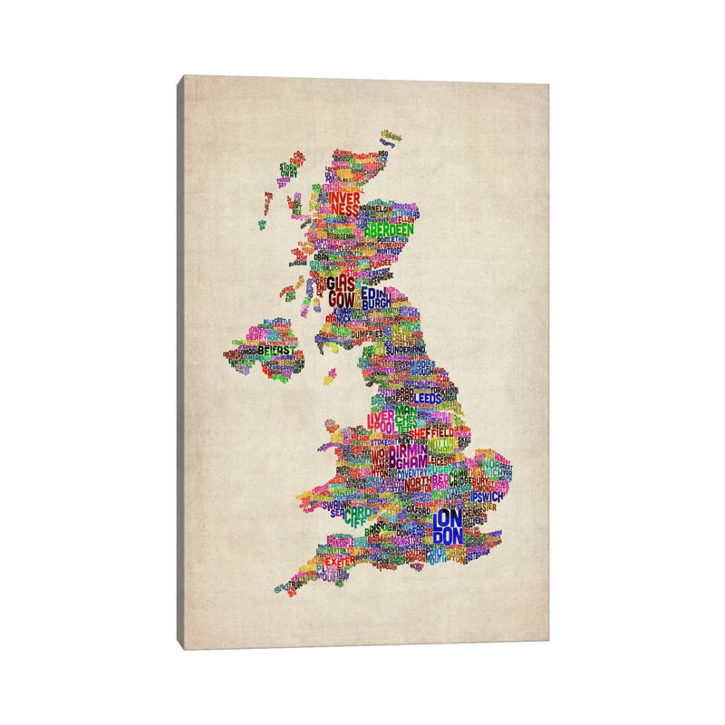Great Britain UK City Text Map IV by Michael Tompsett - Wrapped Canvas Painting, 66.04 cm H x 45.72 cm W x 1.91 cm D