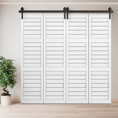 Bi-Folding Sliding Barn Door Hardware Track Kit,Door Not Included (Fit Four 17" Bifold Doors)