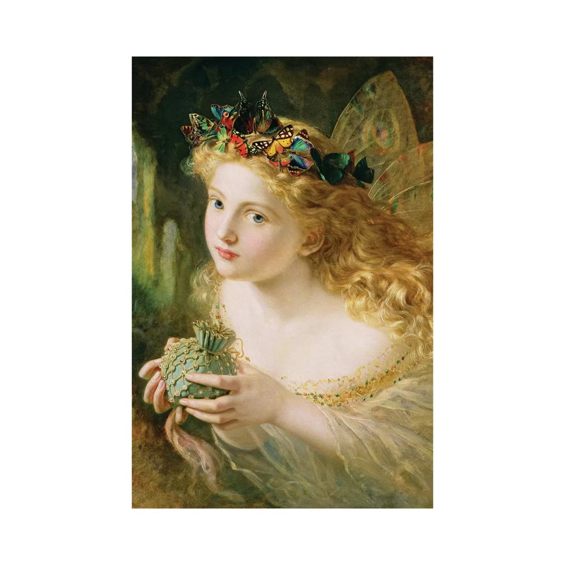 Fair Face Of Woman, Gently Suspending, With Butterflies, Flowers & Jewels Attending, Thus Your Fairy Is Made Of Beautiful Things by Sophie Anderson - Wrapped Canvas Gallery-Wrapped Canvas Giclée