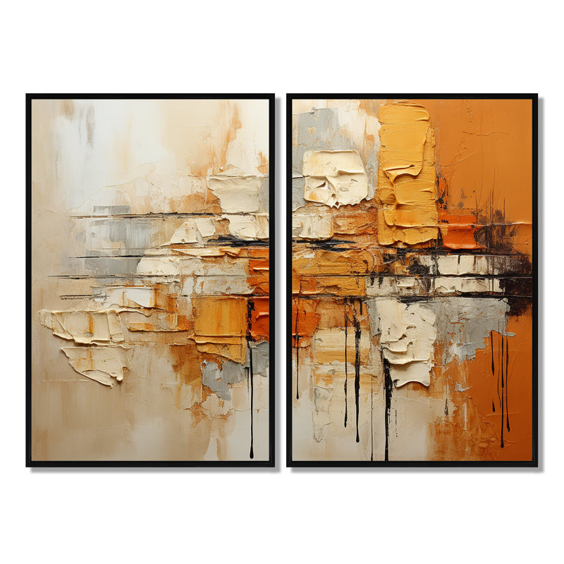 Chineka - Abstract Collages Wall Art 2 Pieces, Black, 36" H x 48" W, Impression encadrée flottante