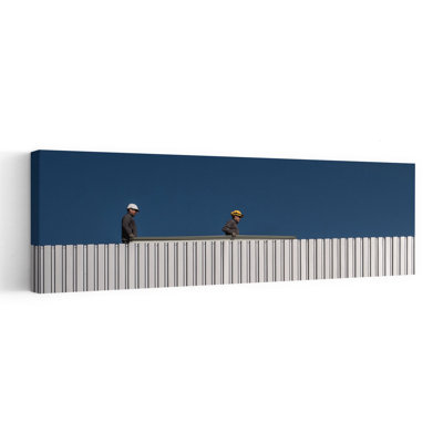 Construction Workers Blue Sky by Lus Joosten - Wrapped Canvas Panoramic Print