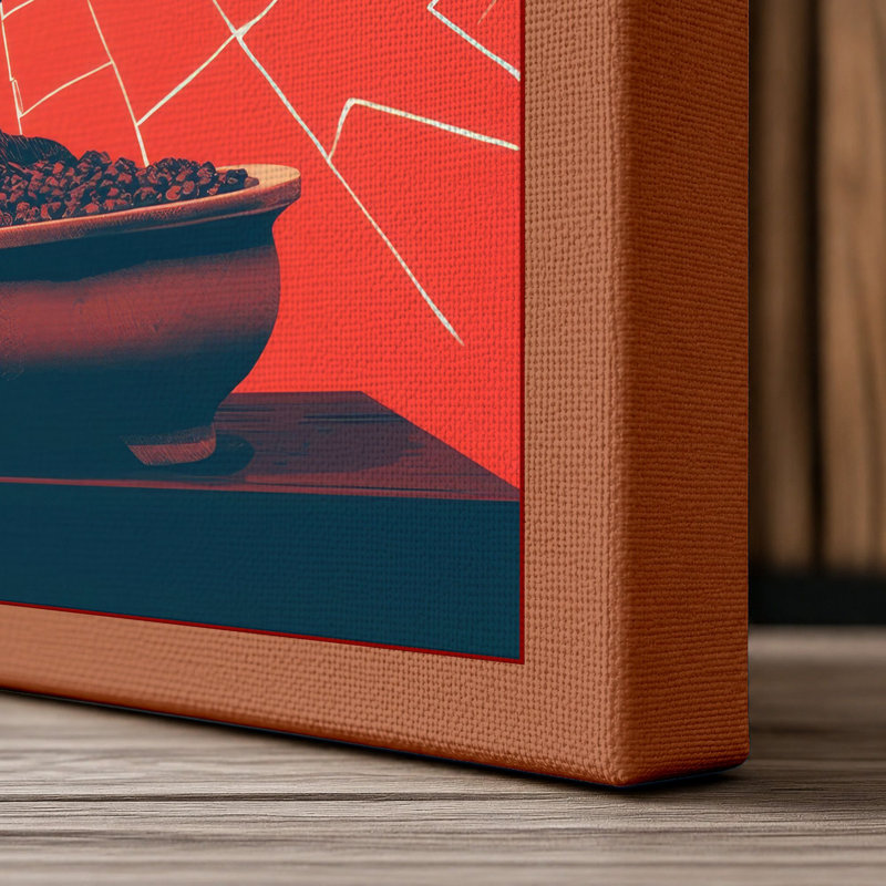 Bonsai in Red Light Japandi 1 Piece Wrapped Canvas Wall Art, 30x20 - 76.2 x 50.8 cm, Terracotta Border