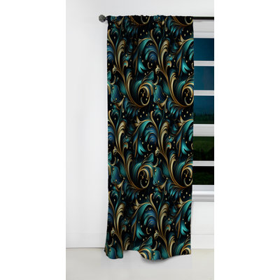 Or et bleu Luxury Damask Serenade IV - Rideau damassé - Rideau occultant en velours - 1 panneaux