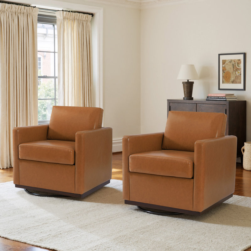 Fauteuil rembourré pivotant, Similicuir brun