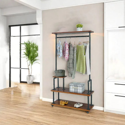 Heavy Duty Clothes Garment Rack With Wheels - Portable Clothing Racks For Hanging Clothes With Hang Rod , Freestanding Closet Wardrobe Rack, Clothes Organizer For Bedroom