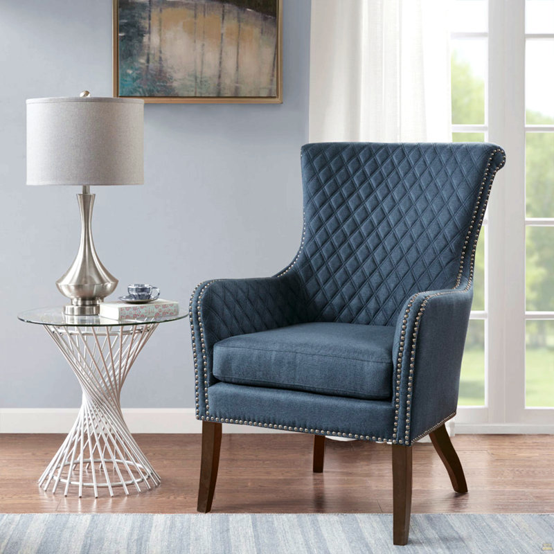 Chaise d'appoint 27 po, mousse de bois haute densité de style moderne pour le salon, bleu